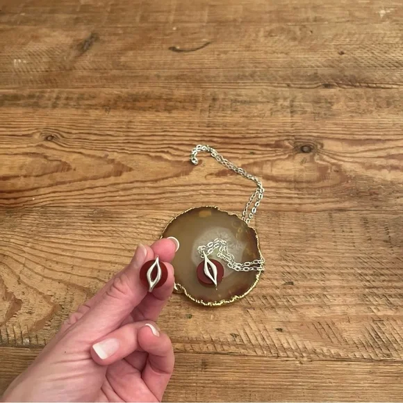 Vintage .925 Ring & Necklace set w/ Carnelian reminds me of Cartier *marked - Picture 4 of 13